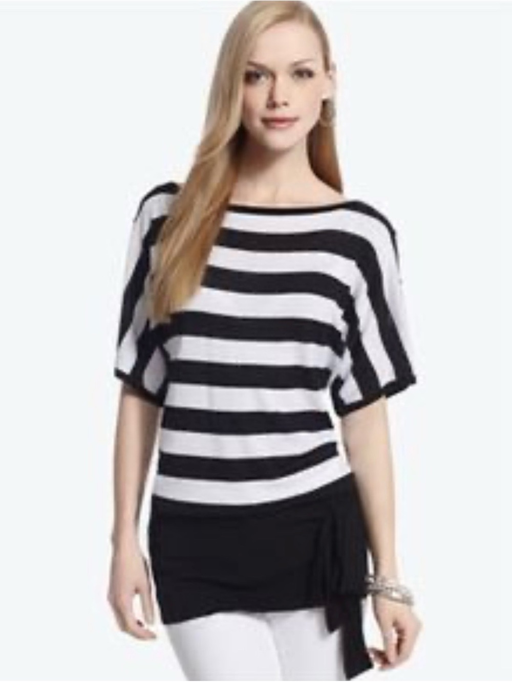 White House Black Market Black and White Striped Top